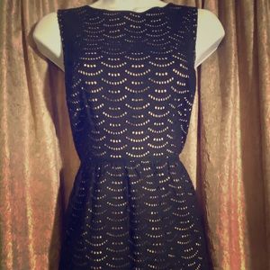 Ann Taylor Black Eyelet with Tan underlay Dress